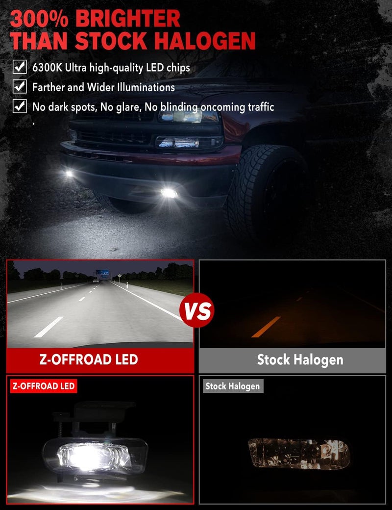 Z-OFFROAD مجموعة مصابيح الضباب LED المحدثة Z-OFFROAD لشيفروليه سيلفرادو 1500/2500 1999-2002، سيلفرادو 3500 2000-2001، سوبربان/تاهو 2000-2006 - 1 زوج أسود - Image 3