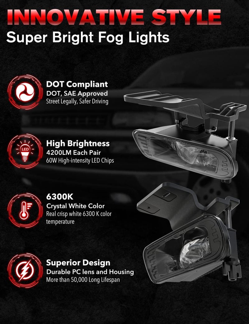 Z-OFFROAD مجموعة مصابيح الضباب LED المحدثة Z-OFFROAD لشيفروليه سيلفرادو 1500/2500 1999-2002، سيلفرادو 3500 2000-2001، سوبربان/تاهو 2000-2006 - 1 زوج أسود - Image 2