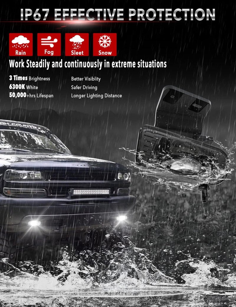 Z-OFFROAD مجموعة مصابيح الضباب LED المحدثة Z-OFFROAD لشيفروليه سيلفرادو 1500/2500 1999-2002، سيلفرادو 3500 2000-2001، سوبربان/تاهو 2000-2006 - 1 زوج أسود - Image 5