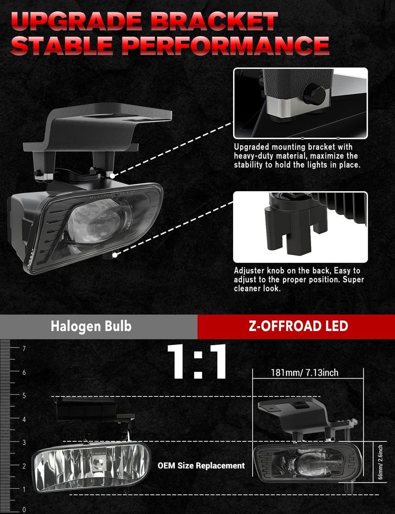 Z-OFFROAD مجموعة مصابيح الضباب LED المحدثة Z-OFFROAD لشيفروليه سيلفرادو 1500/2500 1999-2002، سيلفرادو 3500 2000-2001، سوبربان/تاهو 2000-2006 - 1 زوج أسود - Image 4