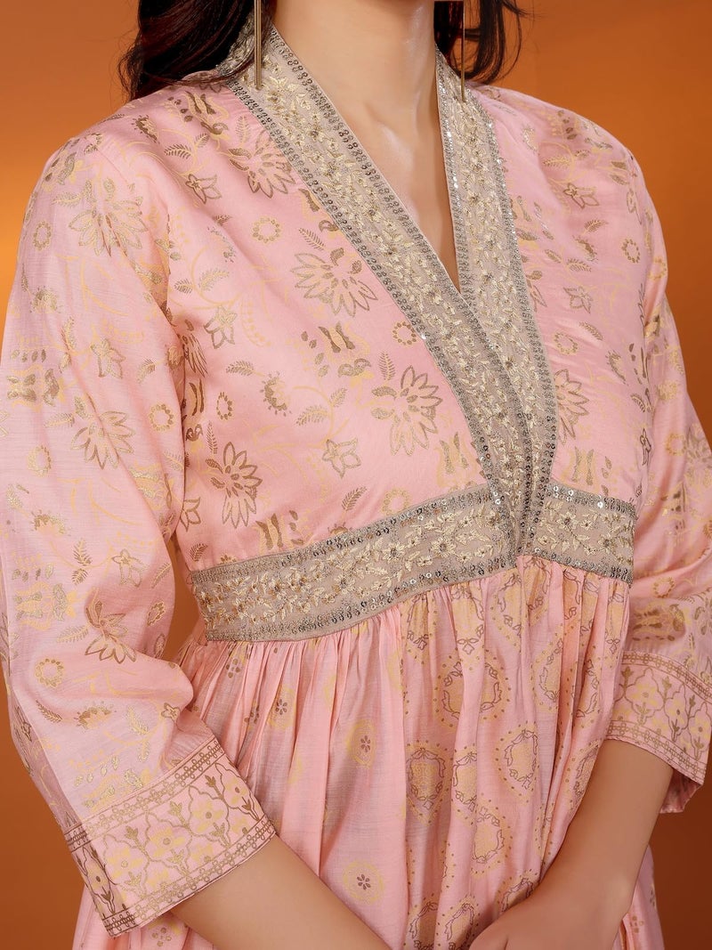 rangita Peach Viscose Blend Anarkali Embroidered Calf Length Kurti | Kurta for Women_M - Image 2
