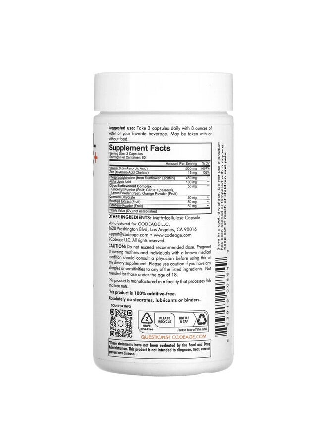 Codeage Vitamins, Liposomal Vitamin C+, Vitamin C, Quercetin, Rosehips, Zinc, 180 Capsules  - Image 2