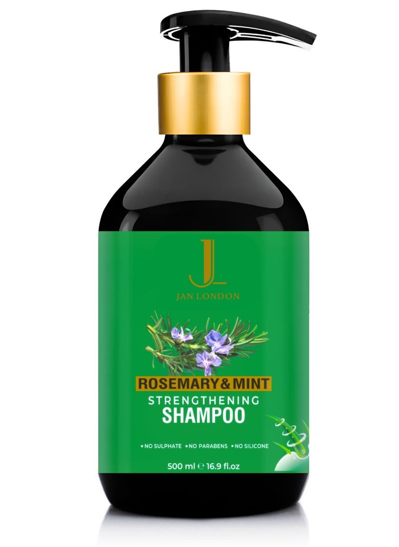 JAN LONDON Rosemary & Mint Volumizing & Strengthening Shampoo - 500ml | pH-Balanced, Sulfate-Free, Paraben-Free, Silicone-Free | Infused with Natural Rosemary Extract for Fuller, Healthier Hair  - Image 1