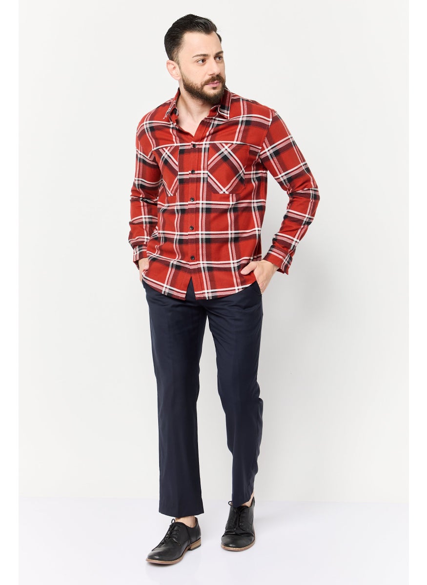 Selected Homme Men Regular Fit Long Sleeves Plaid Drop Shoulder Casual Shirt, Multicolor  - Image 2