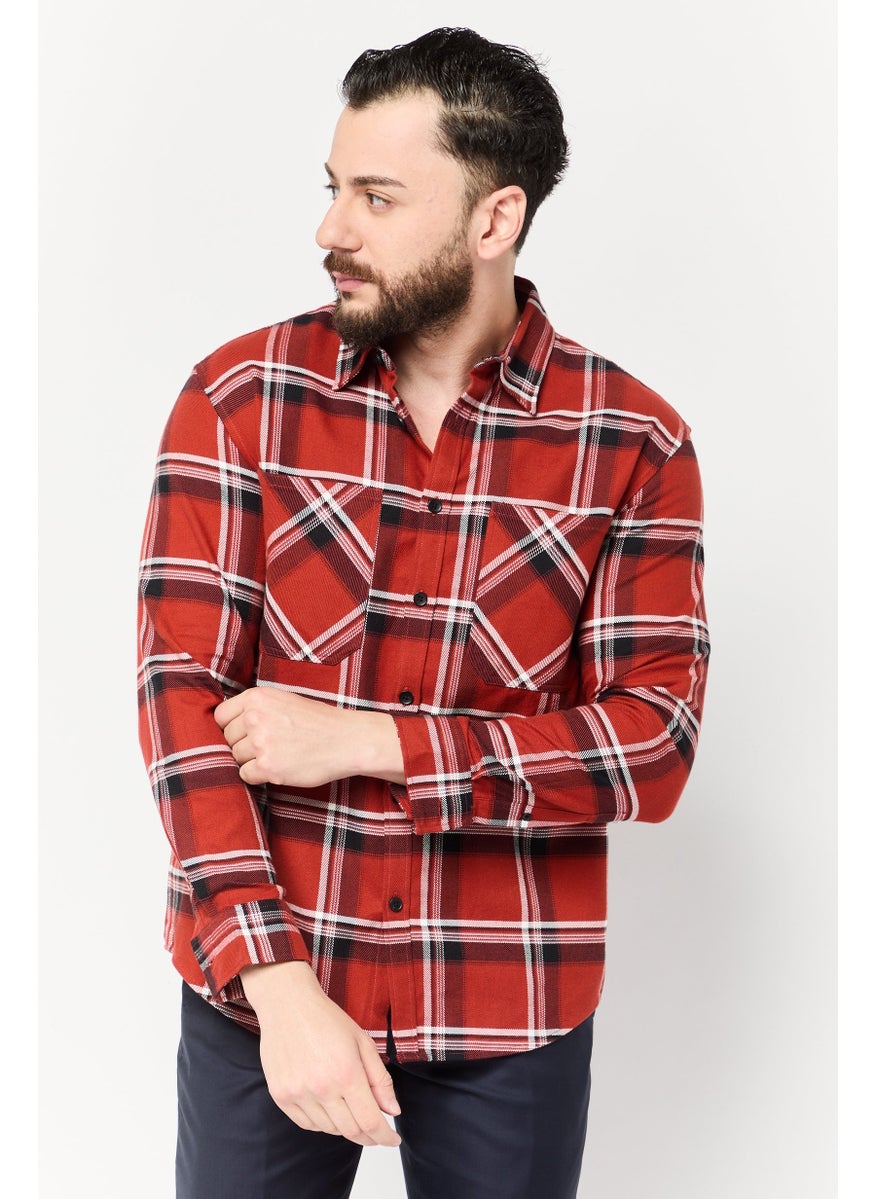 Selected Homme Men Regular Fit Long Sleeves Plaid Drop Shoulder Casual Shirt, Multicolor  - Image 1