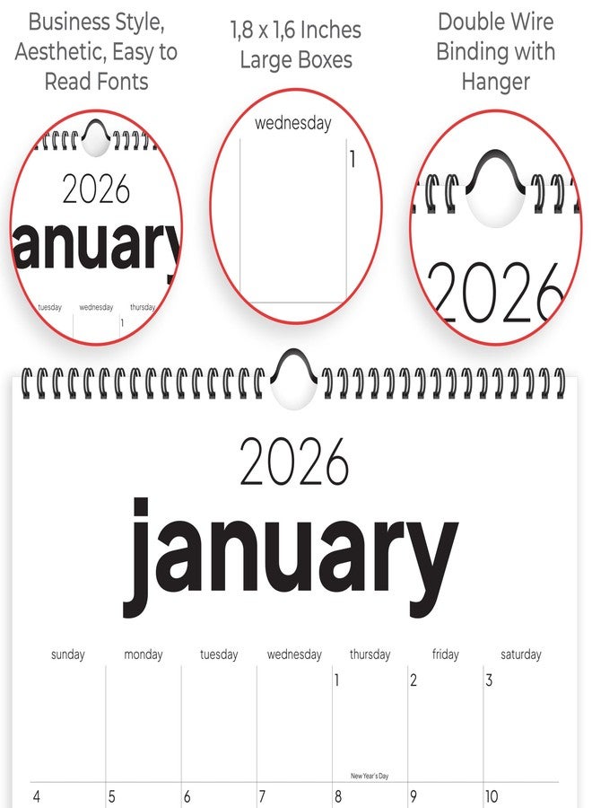 HADIGU تقويم حائط 2026-2027، 18 شهرًا، من يناير 2026 إلى يونيو 2027، مقاس 17 × 12 بوصة، مزود بعلاقة، ورق سميك، وتجليد حلزوني. تصميم بسيط وأنيق. - Image 5
