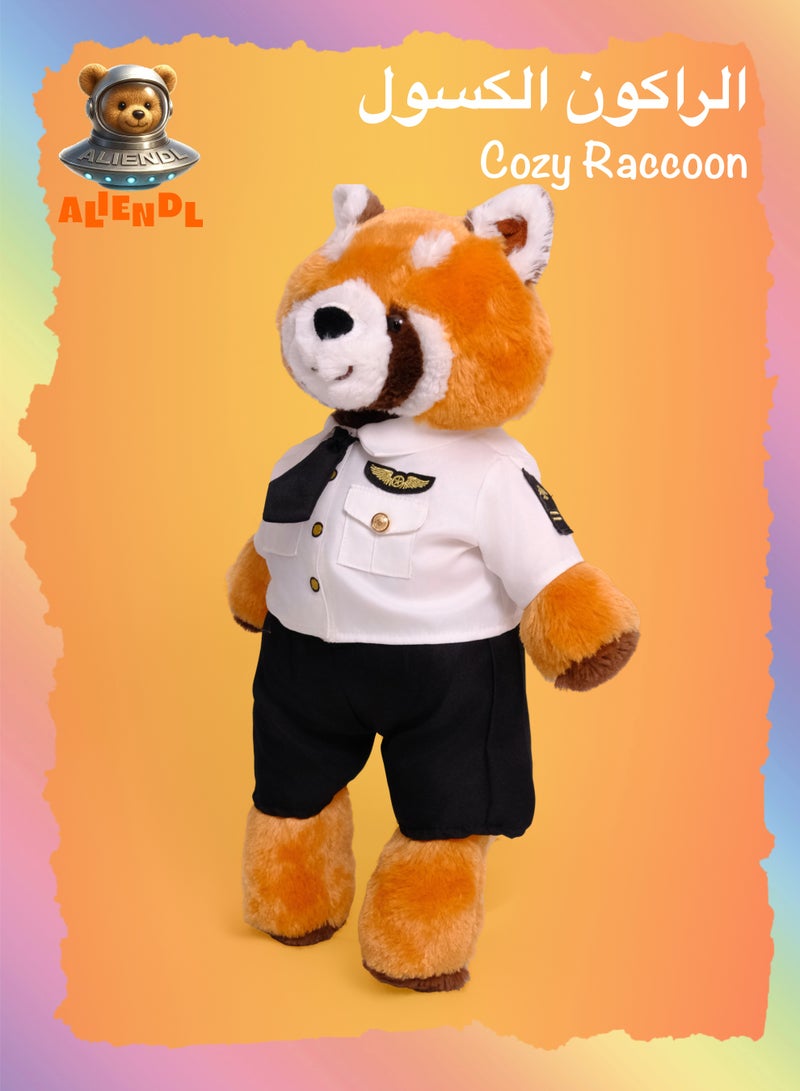 ALIENDL Cozy Raccoon – Plush Raccoon Stuffed Animal Toy for Baby Kids, Soft Cute Pilot Raccoon Doll Gift Set with Removable Uniform Outfit & Pouch, Perfect Gift for Kids, Boys, Girls, Friends & Couples - Image 1