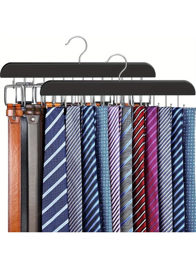 2pcs Wooden Tie And Belt Rack Organizer Holds 42 Belts 60 Ties Closet Storage - Image 1