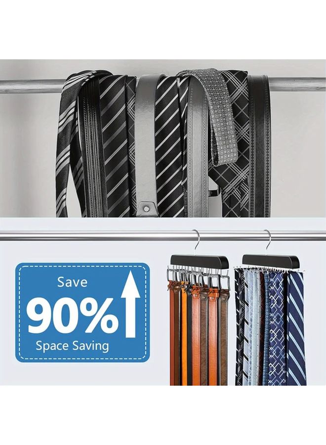2pcs Wooden Tie And Belt Rack Organizer Holds 42 Belts 60 Ties Closet Storage - Image 2
