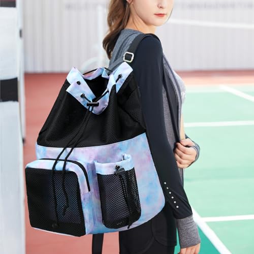 Lohol Mesh Drawstring Backpack with Seperate Shoes Bag, Swimming String Sack for Sports Gym Yoga Beach Travel (Galalxy Purple Blue) - Image 2