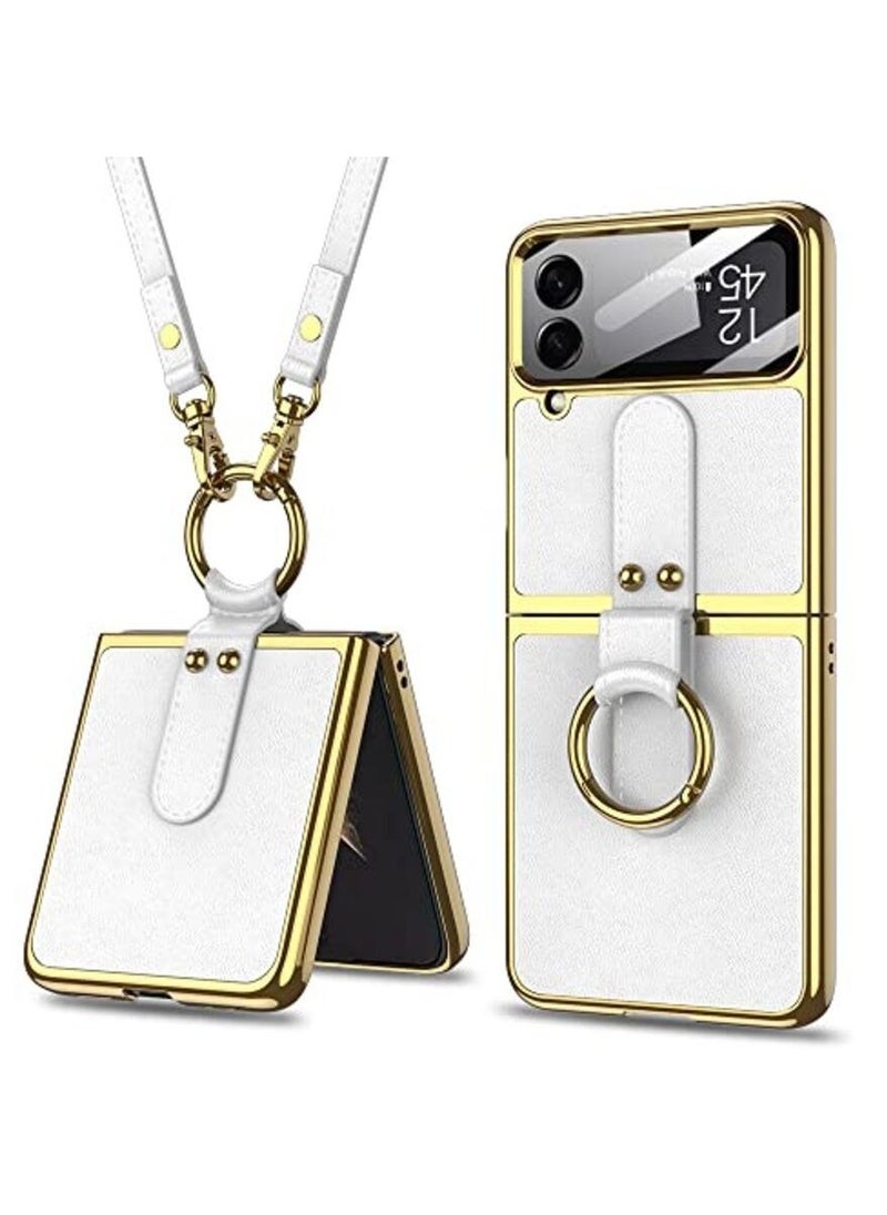 جولدن ماسك جولدن ماسك لهاتف سامسونج جالاكسي زد فيلب 4 (Samsung Galaxy Z Flip 4) جراب حافظة مع حلقة، غطاء حماية خفيف وفخم وأنيق (ابيض) 
