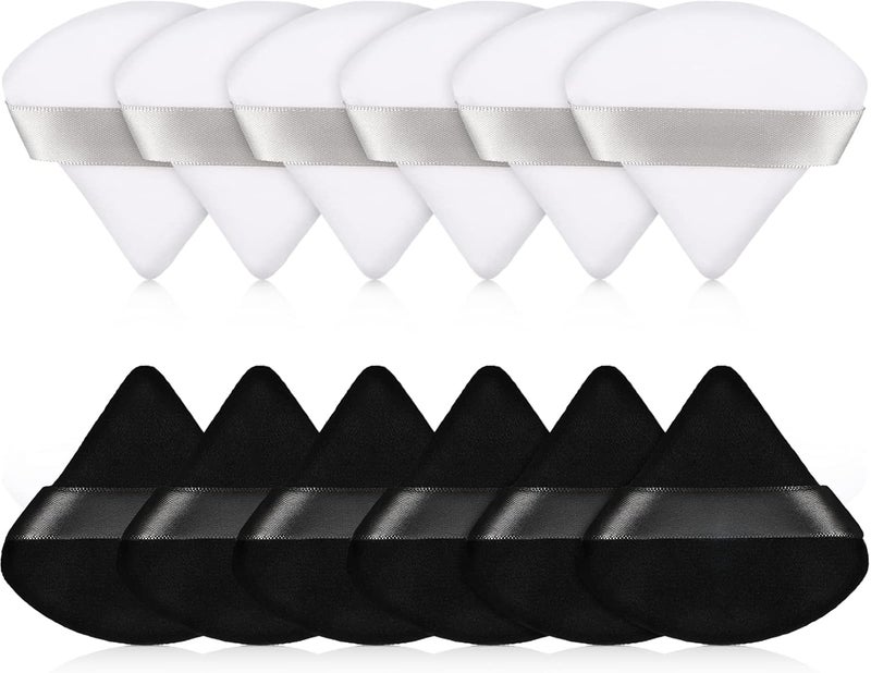 Maitys 12 Pieces Powder Puff Triangle Face Makeup Cosmetic for Loose Powder Soft Body Washable Reusable Foundation Sponge Mineral Wet Dry Makeup Tool(Black, White, Small) - Image 1