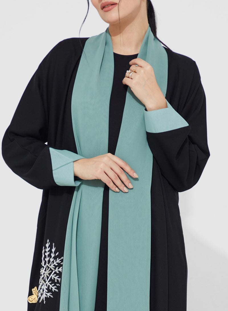 Rosette Abaya Abaya with Pistachio Color & Hand Embroidery - Image 2