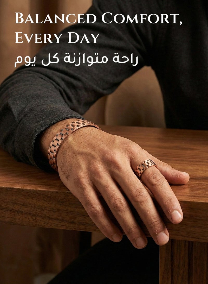 فوريكاسا سوار نحاسي نقي مغناطيسي للرجال – 18 مغناطيسًا مدمجًا – نحاس 99.99% – قابل للتعديل 17.5 سم × 1.5 سم – دعم التوازن المغناطيسي الوظيفي - Image 2