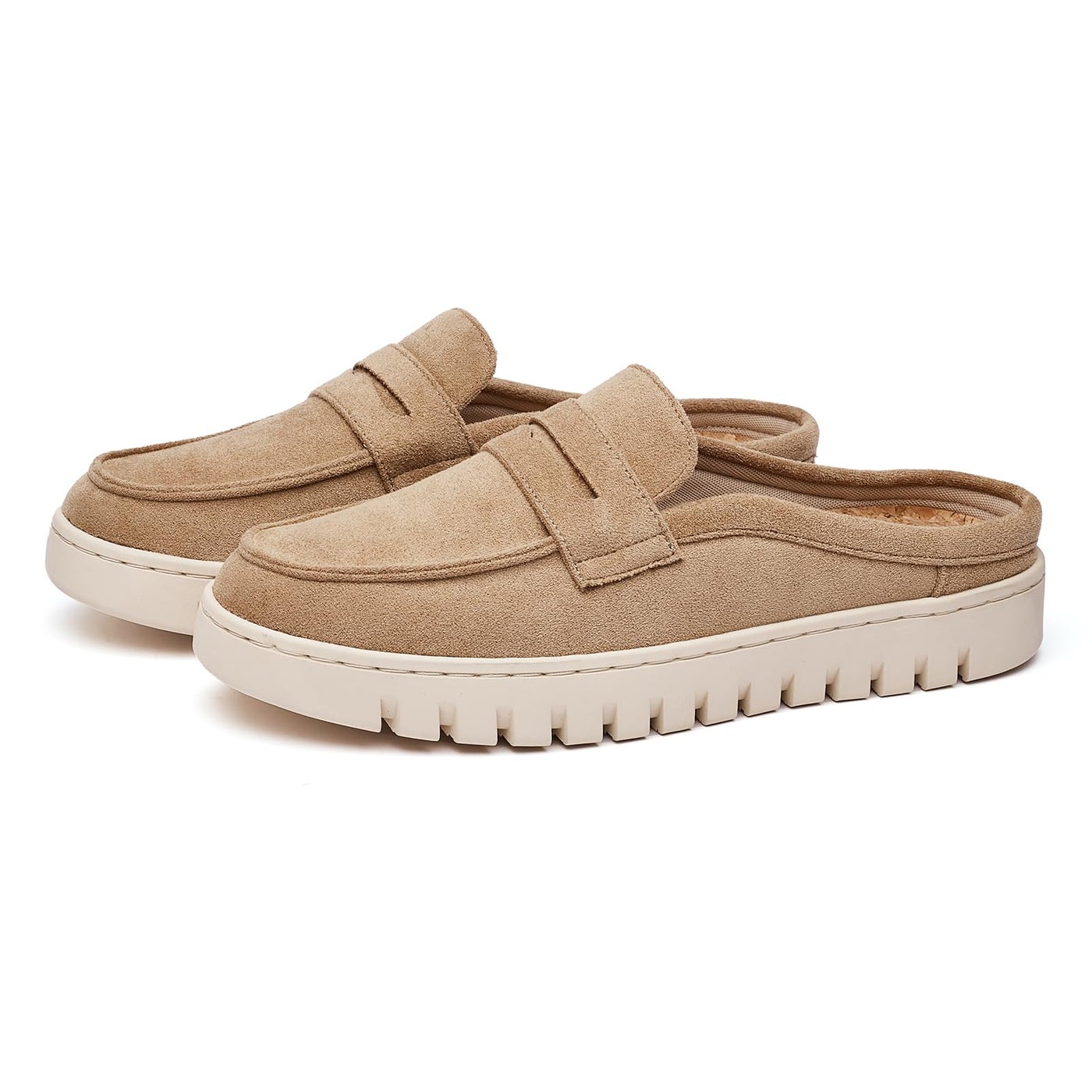 Cvistpieo Womens Comfortable Slip On Loafers Indoor Outdoor Business Casual Mules Shoes for Women Suede Beige Size 8