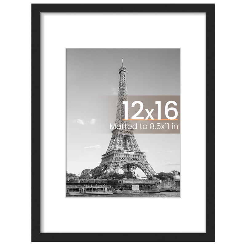 upsimples 12x16 Picture Frame, Display Pictures 8.5x11 with Mat or 12x16 Without Mat, Wall Hanging Photo Frame, Black, 1 Pack - Image 1