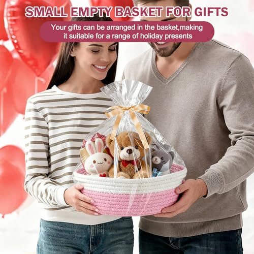 LWYMX Basket for Gifts Empty, Small Woven Basket with Bags and Ribbons, Baby Toy Baskets with Handles, Wicker Storage Bin for Baby Showers or Pet Toy (Pink, 1 Pack (12"x 8"x 3.74")) - Image 5