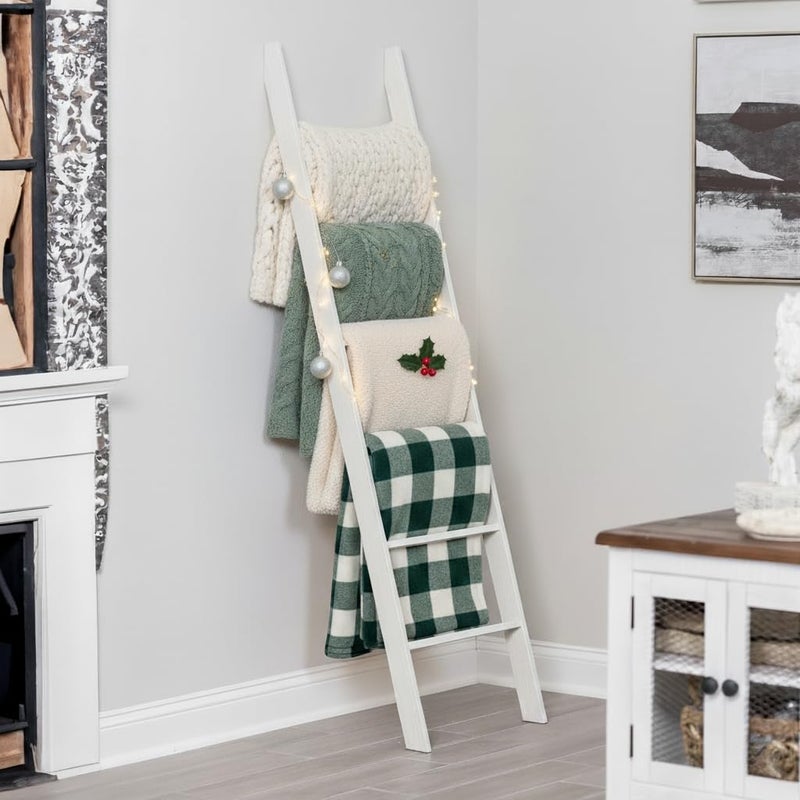 RELODECOR Blanket Ladder for Living Room and Bedroom, 5ft 8 inch, 6-Tier Wall Leaning Laminate Snag Free Construction (White) Rustic Decorative Farmhouse Blanket Storage, Quilt Rack, Ladder Shelf, Easy Assembly - Image 3