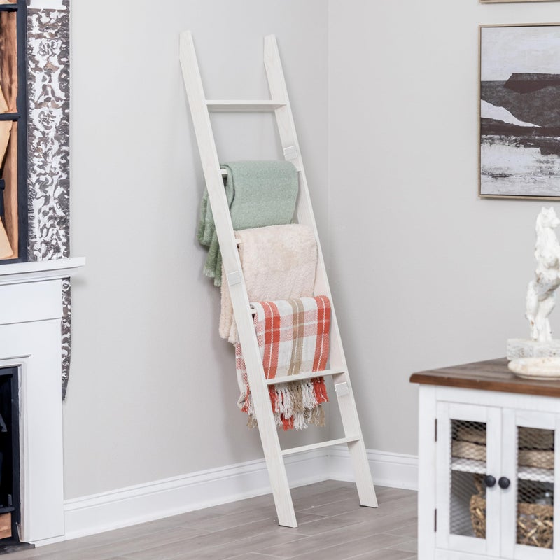RELODECOR Blanket Ladder for Living Room and Bedroom, 5ft 8 inch, 6-Tier Wall Leaning Laminate Snag Free Construction (White) Rustic Decorative Farmhouse Blanket Storage, Quilt Rack, Ladder Shelf, Easy Assembly - Image 1