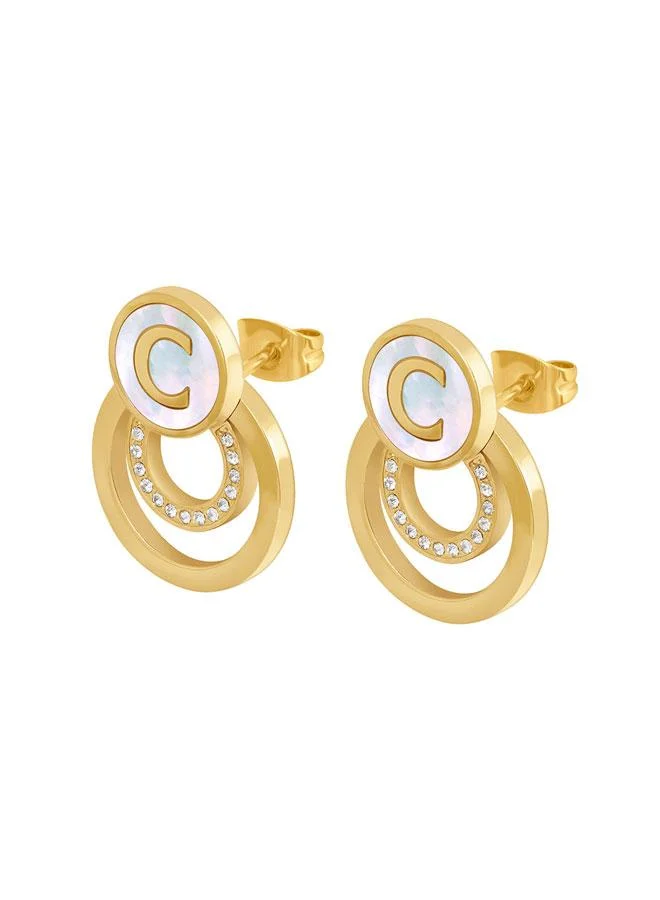 CERRUTI 1881  Elena Gold Plated Stainless Steel Stud Earrings for Women 16mm for Women | Best Price UAE