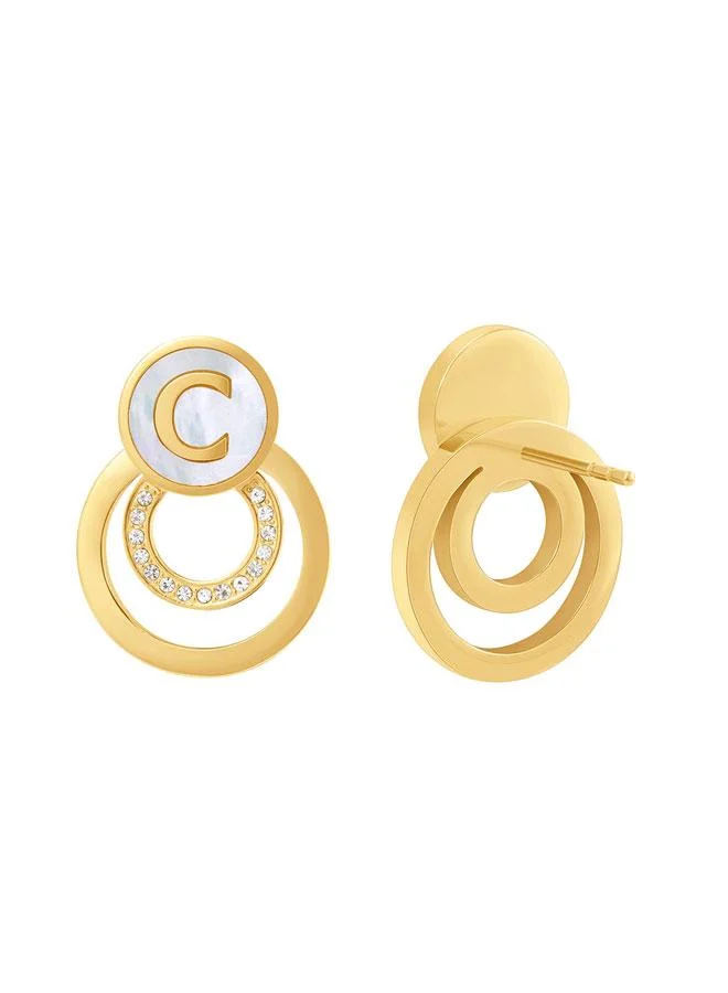 CERRUTI 1881  Elena Gold Plated Stainless Steel Stud Earrings for Women 16mm for Women | Best Price UAE