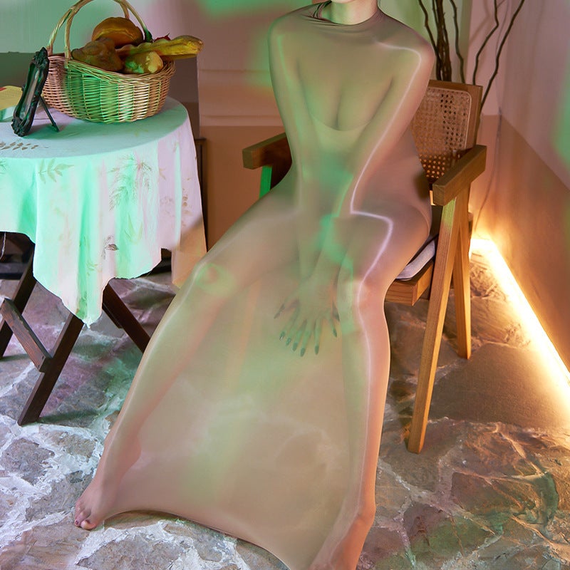 Glossy Full-Body Stocking Sleep Sack Catsuit White - Image 2