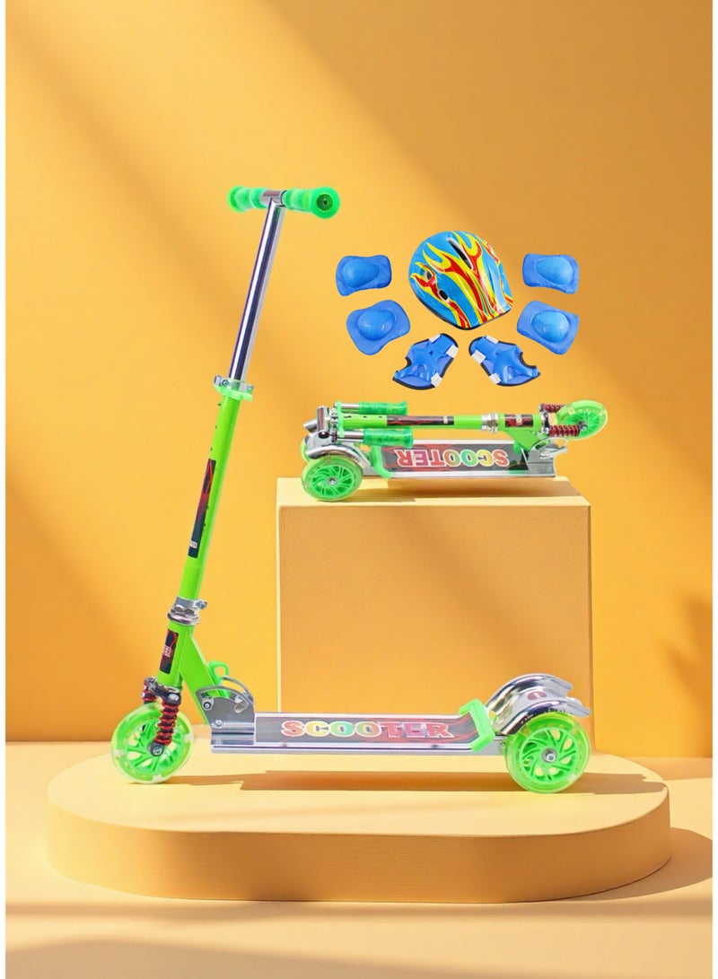 إيزي فيتشور سكوتر الأطفال من إيزي فيوتشر، مزود بمجموعة كاملة من معدات الحماية، ومقبض قابل للطي وتعديل الارتفاع، وعجلات من البولي يوريثان مزودة بإضاءة LED، وفرامل خلفية - مناسب للأعمار من 3 إلى 8 سنوات - Image 1