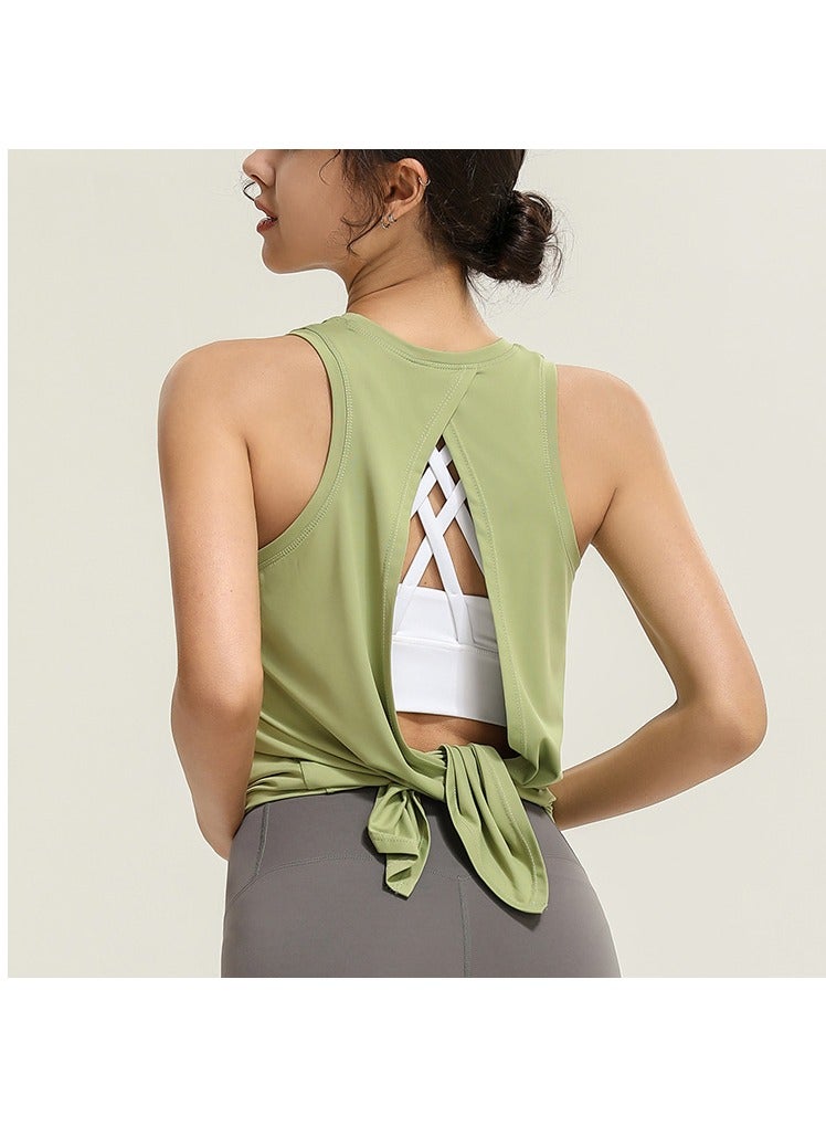 NIBEMINENT Women's Pima Cotton Workout Sleeveless Shirts Round Neck Yoga Vest Open Back Sport Tank Tops Green  - Image 1