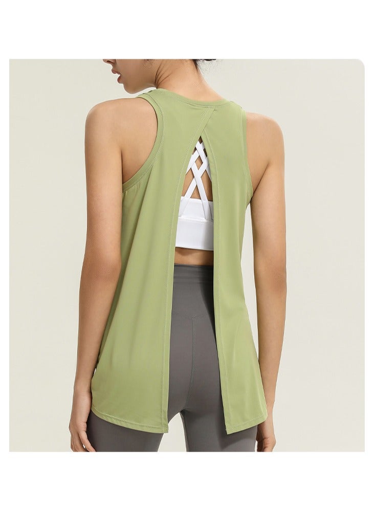 NIBEMINENT Women's Pima Cotton Workout Sleeveless Shirts Round Neck Yoga Vest Open Back Sport Tank Tops Green  - Image 3