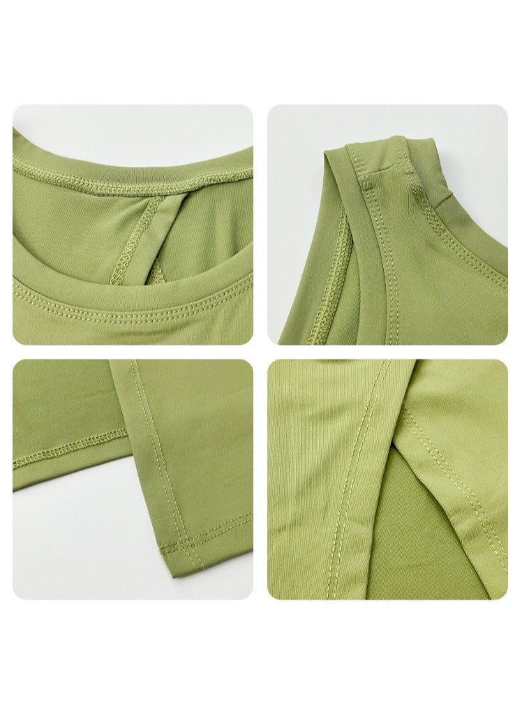 NIBEMINENT Women's Pima Cotton Workout Sleeveless Shirts Round Neck Yoga Vest Open Back Sport Tank Tops Green  - Image 4
