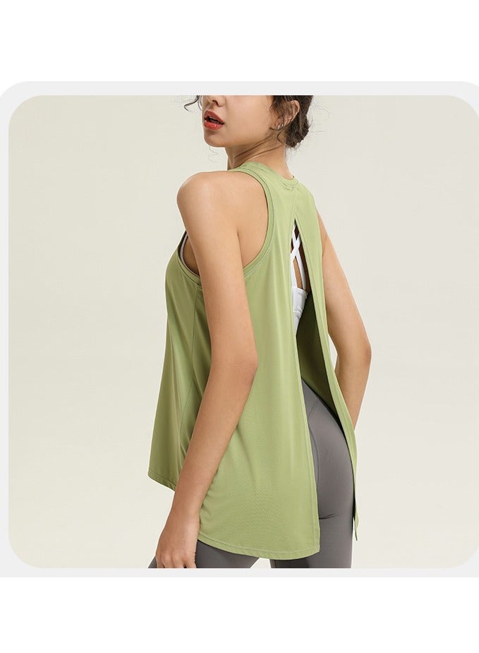 NIBEMINENT Women's Pima Cotton Workout Sleeveless Shirts Round Neck Yoga Vest Open Back Sport Tank Tops Green  - Image 2