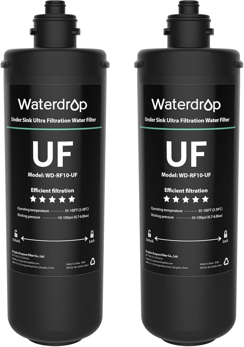 Waterdrop RF10-UF 0.01 Micron Replacement Filter Cartridge For 10UA/10UA-UF/10UB/10UB-UF Under Sink Water Filter, Reduces Lead, Chlorine, Bad Taste & Odor, 11K Gallons High Capacity, 2 Pack - Image 1