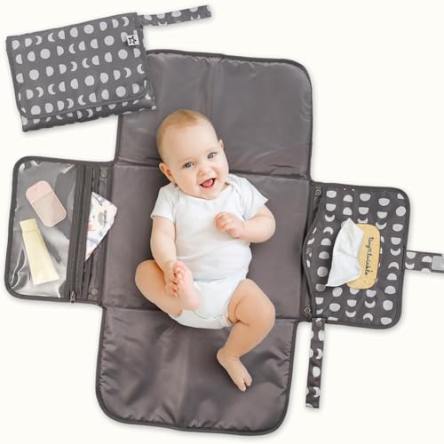 Tiny Twinkle Portable Diaper Changing Pad Waterproof Wipeable Compact Baby Changing Pad for Travel Smart Wipes Pocket Organized Storage Newborn Shower Gift Luna - Image 1