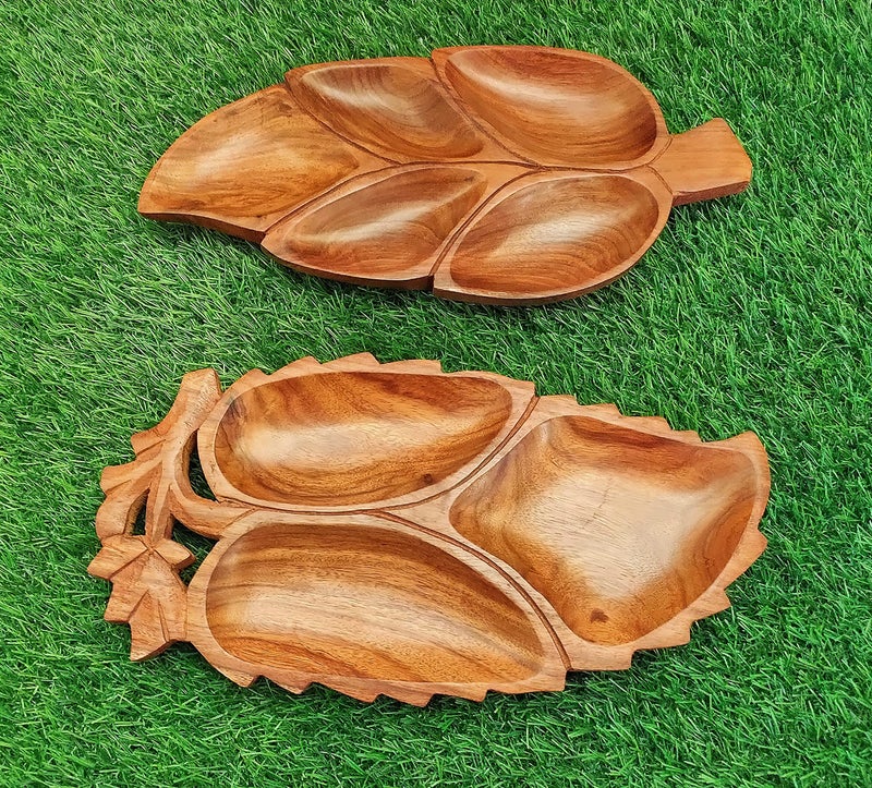Classical Youth Wooden Table Top Snacks/Biscuits/Namkeen/Dry-Fruit Serving Tray for Home/Kitchen/Dinning- Great for Gifting Purpose (Sheesham Wood, 12 Inches, Set of 2) - Image 1
