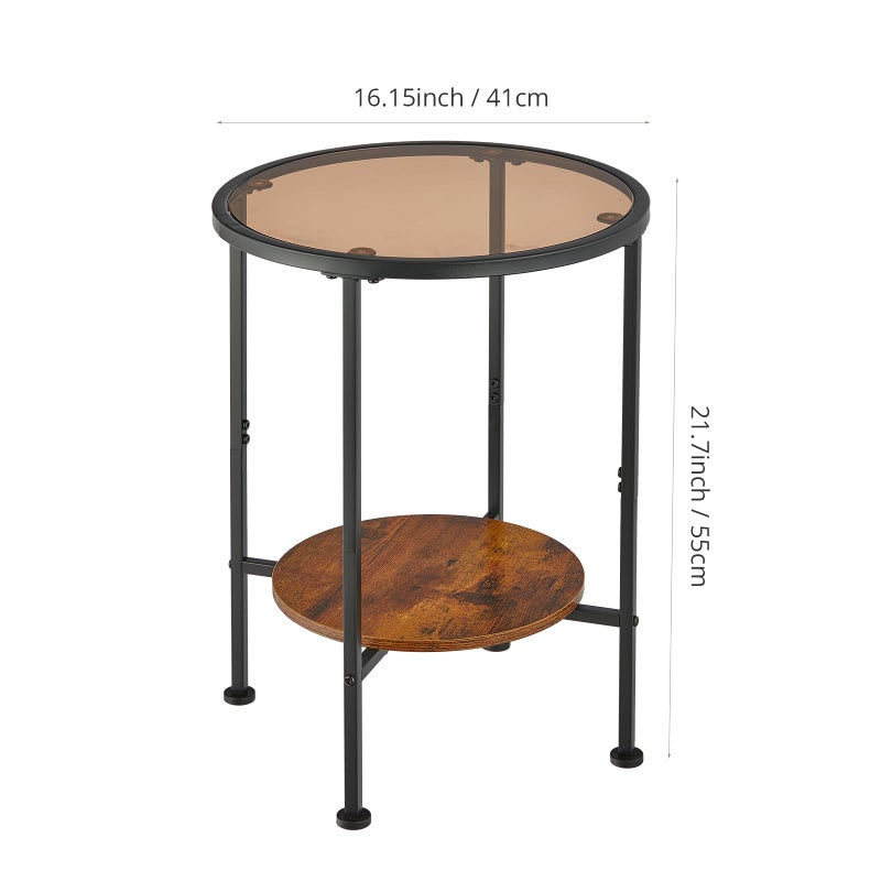 ZEXVIDA Tempered Glass Side Table with Storage Shelf for Small Spaces,16.15" 2 Tier Round Glass End Table, Small Side Table with Storageâ€‹ for Living Room,Round Bedside Table for Bedroom (Black) - Image 3