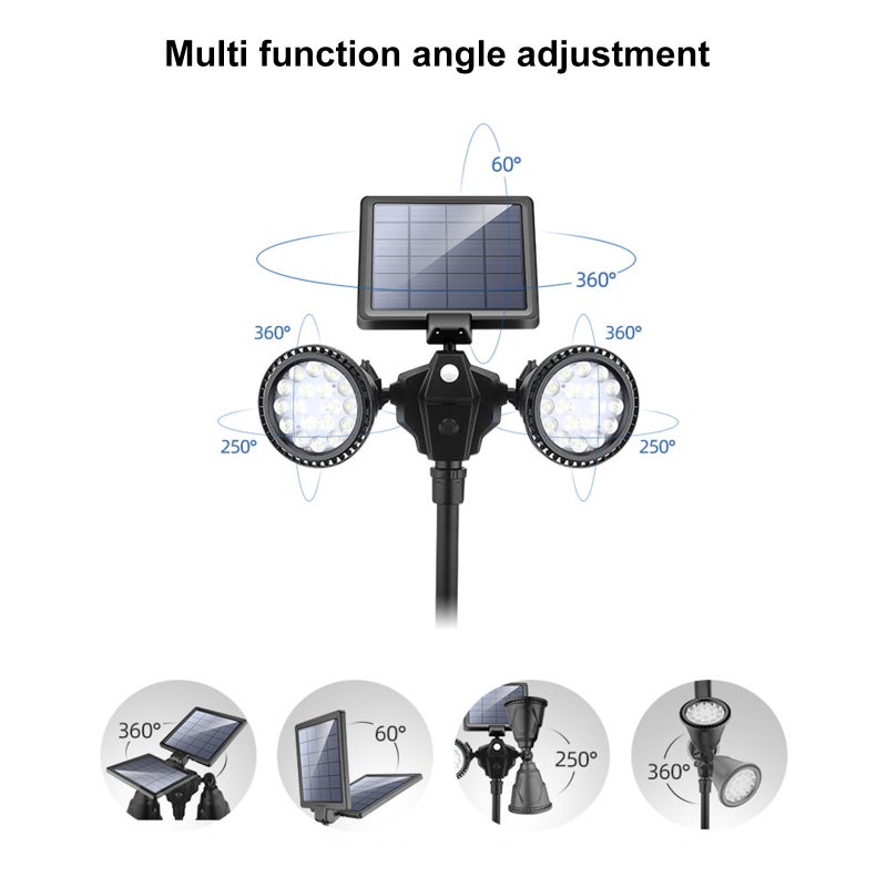Solar Light: Black Warm Light, 21% High Conversion Monocrystalline Silicon Panel - Adjustable Panel & Lamp Heads, PIR Motion Sensor for Outdoor Garden, Yard, Path, Porch - Image 3