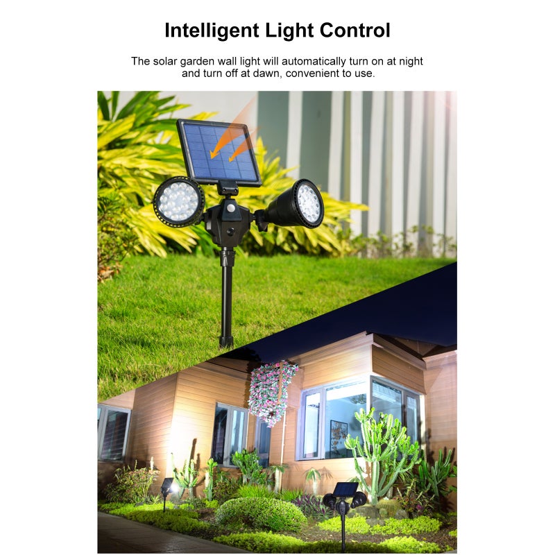 Solar Light: Black Warm Light, 21% High Conversion Monocrystalline Silicon Panel - Adjustable Panel & Lamp Heads, PIR Motion Sensor for Outdoor Garden, Yard, Path, Porch - Image 5