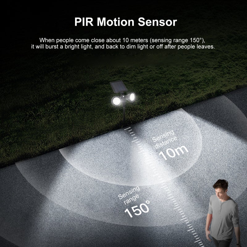 Solar Light: Black Warm Light, 21% High Conversion Monocrystalline Silicon Panel - Adjustable Panel & Lamp Heads, PIR Motion Sensor for Outdoor Garden, Yard, Path, Porch - Image 2