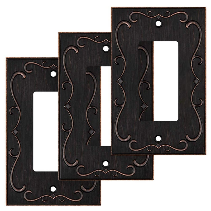 French Cabriole Decorative Wall Plate Switch Plate Outlet Cover Single Decorator 3 Pack Aged Bronze