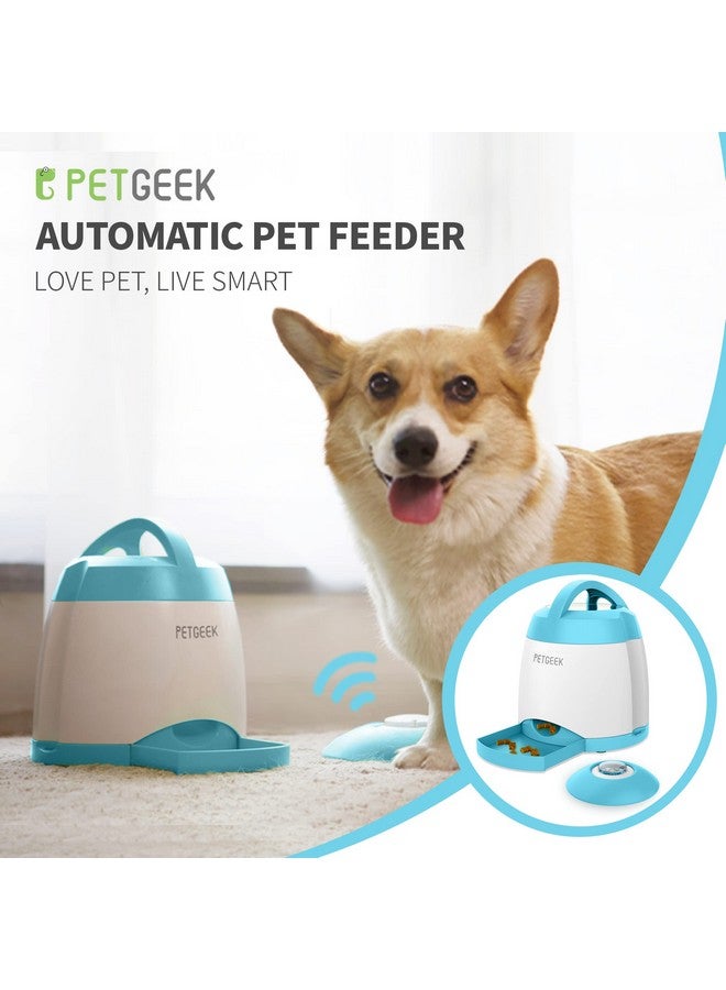 PETGEEK Automatic Dog Treat Dispenser with Button, Dual Power Supply and Remote Control, Dog Puzzle Toys and Interactive Toys for Indoor or Outdoor Play (Blue) - Image 4