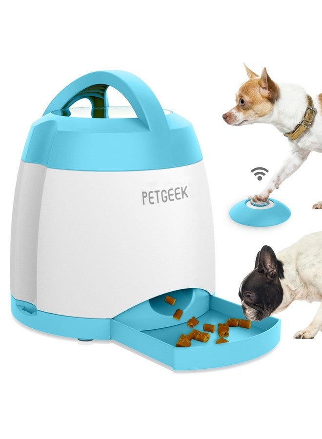 PETGEEK Automatic Dog Treat Dispenser with Button, Dual Power Supply and Remote Control, Dog Puzzle Toys and Interactive Toys for Indoor or Outdoor Play (Blue) - Image 1