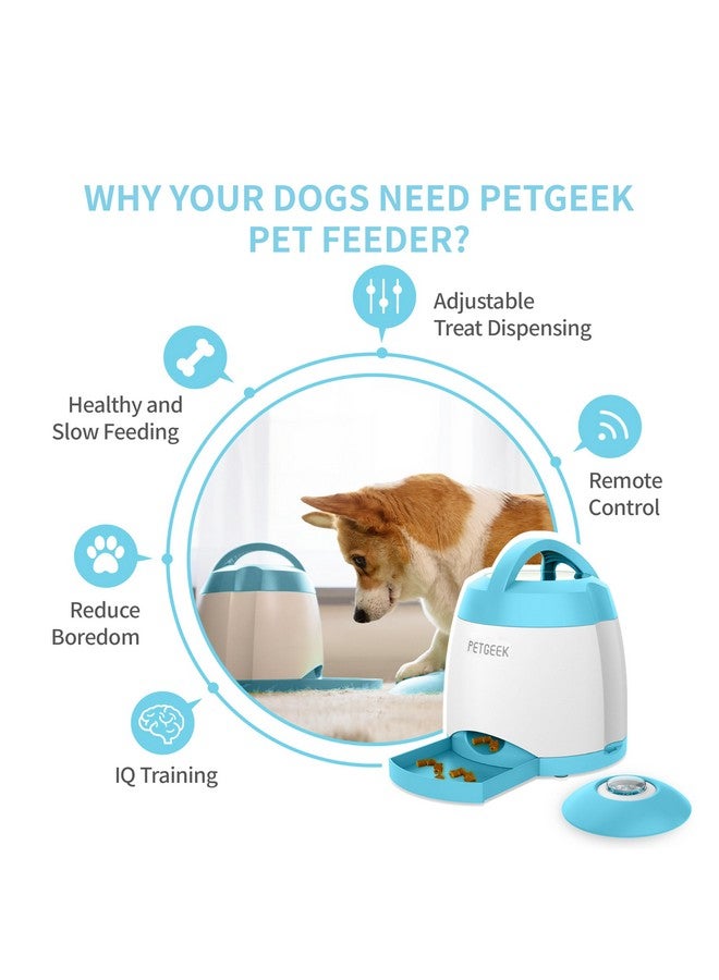 PETGEEK Automatic Dog Treat Dispenser with Button, Dual Power Supply and Remote Control, Dog Puzzle Toys and Interactive Toys for Indoor or Outdoor Play (Blue) - Image 2