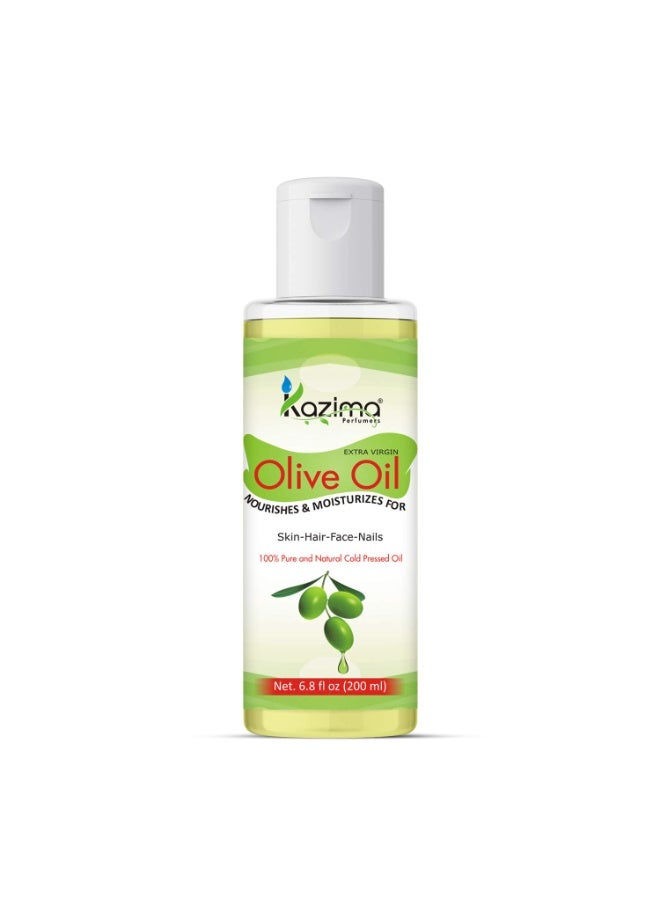 KAZIMA Olive Carrier Oil - 100% Pure & Natural Cold Pressed Carrier Oil for Acne Scars, Skin & Hair, 200 ml - Image 1