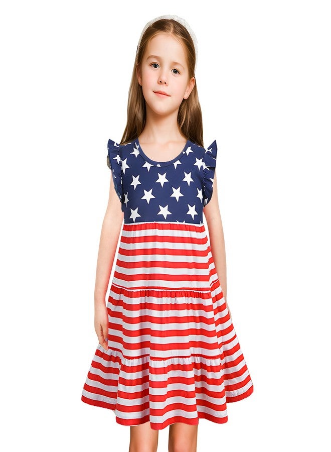 MINDSHELF Toddler Girls 4th of July Dress American Flag Ruffle Sleeve Dresses Kids Patriotic Outfits Summer Anniversary USA Sundress Girl Independence Day Clothes Size 7 - Image 1