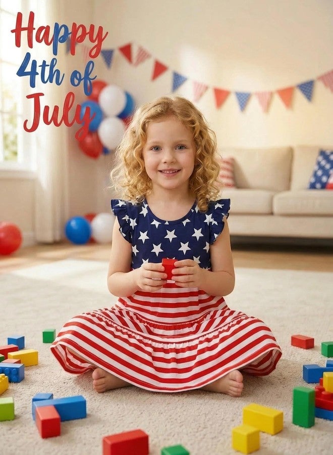 MINDSHELF Toddler Girls 4th of July Dress American Flag Ruffle Sleeve Dresses Kids Patriotic Outfits Summer Anniversary USA Sundress Girl Independence Day Clothes Size 7 - Image 4
