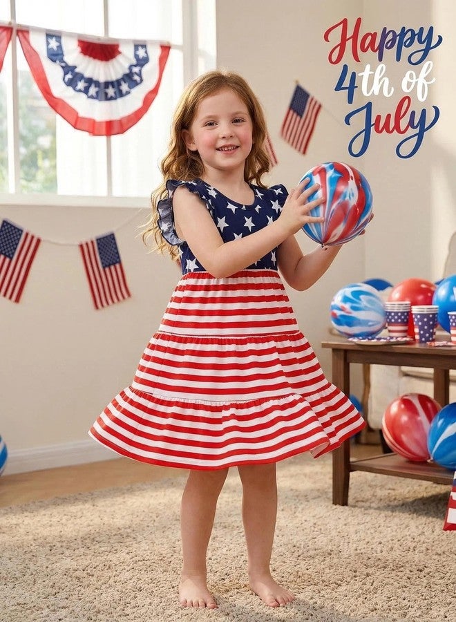 MINDSHELF Toddler Girls 4th of July Dress American Flag Ruffle Sleeve Dresses Kids Patriotic Outfits Summer Anniversary USA Sundress Girl Independence Day Clothes Size 7 - Image 3