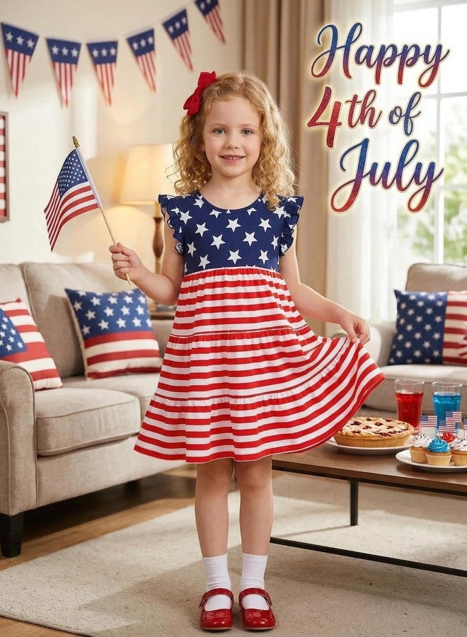 MINDSHELF Toddler Girls 4th of July Dress American Flag Ruffle Sleeve Dresses Kids Patriotic Outfits Summer Anniversary USA Sundress Girl Independence Day Clothes Size 7 - Image 2