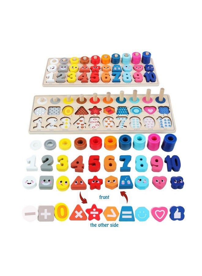QZMTOY Wooden Montessori Toys For Kids, Toddler Number Puzzles Sorter Counting Shape Stacker Stacking Game Preschool Toys For Boy Girl Learning Education Math Blocks Chunky Puzzles Gift For Toddlers - Image 1