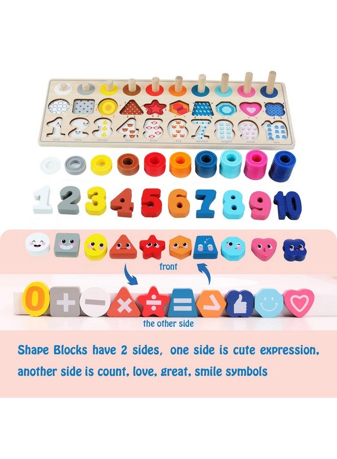 QZMTOY Wooden Montessori Toys For Kids, Toddler Number Puzzles Sorter Counting Shape Stacker Stacking Game Preschool Toys For Boy Girl Learning Education Math Blocks Chunky Puzzles Gift For Toddlers - Image 3