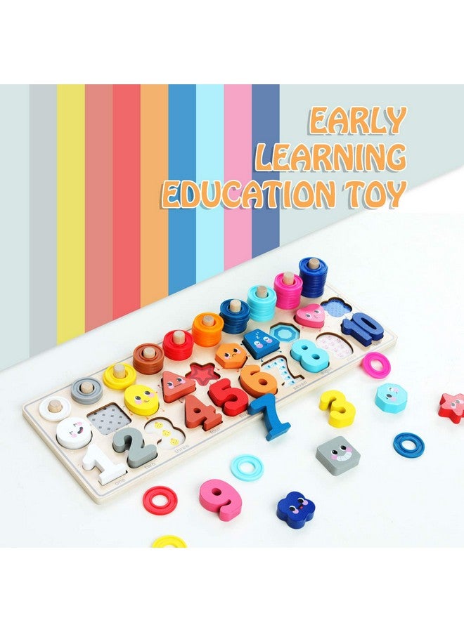 QZMTOY Wooden Montessori Toys For Kids, Toddler Number Puzzles Sorter Counting Shape Stacker Stacking Game Preschool Toys For Boy Girl Learning Education Math Blocks Chunky Puzzles Gift For Toddlers - Image 2